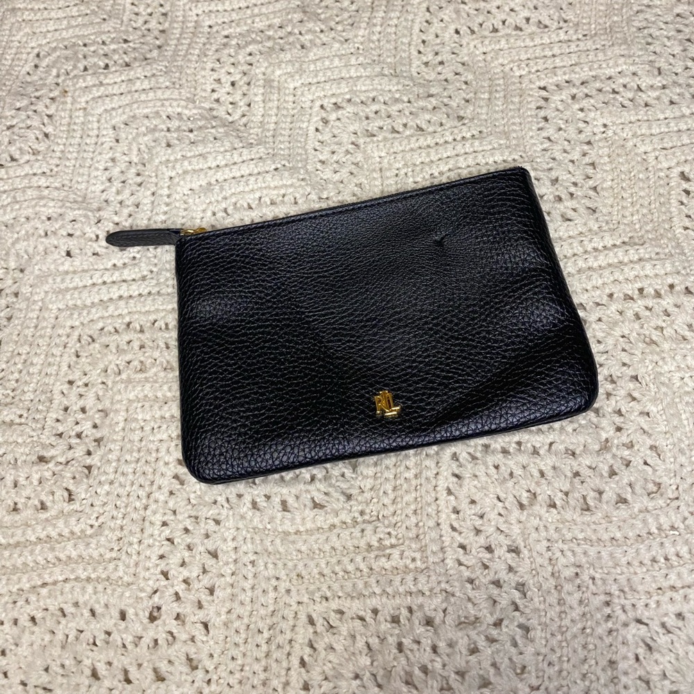 Lauren Ralph Lauren Small Black and Gold Cosmetic Zipper Pouch/Bag